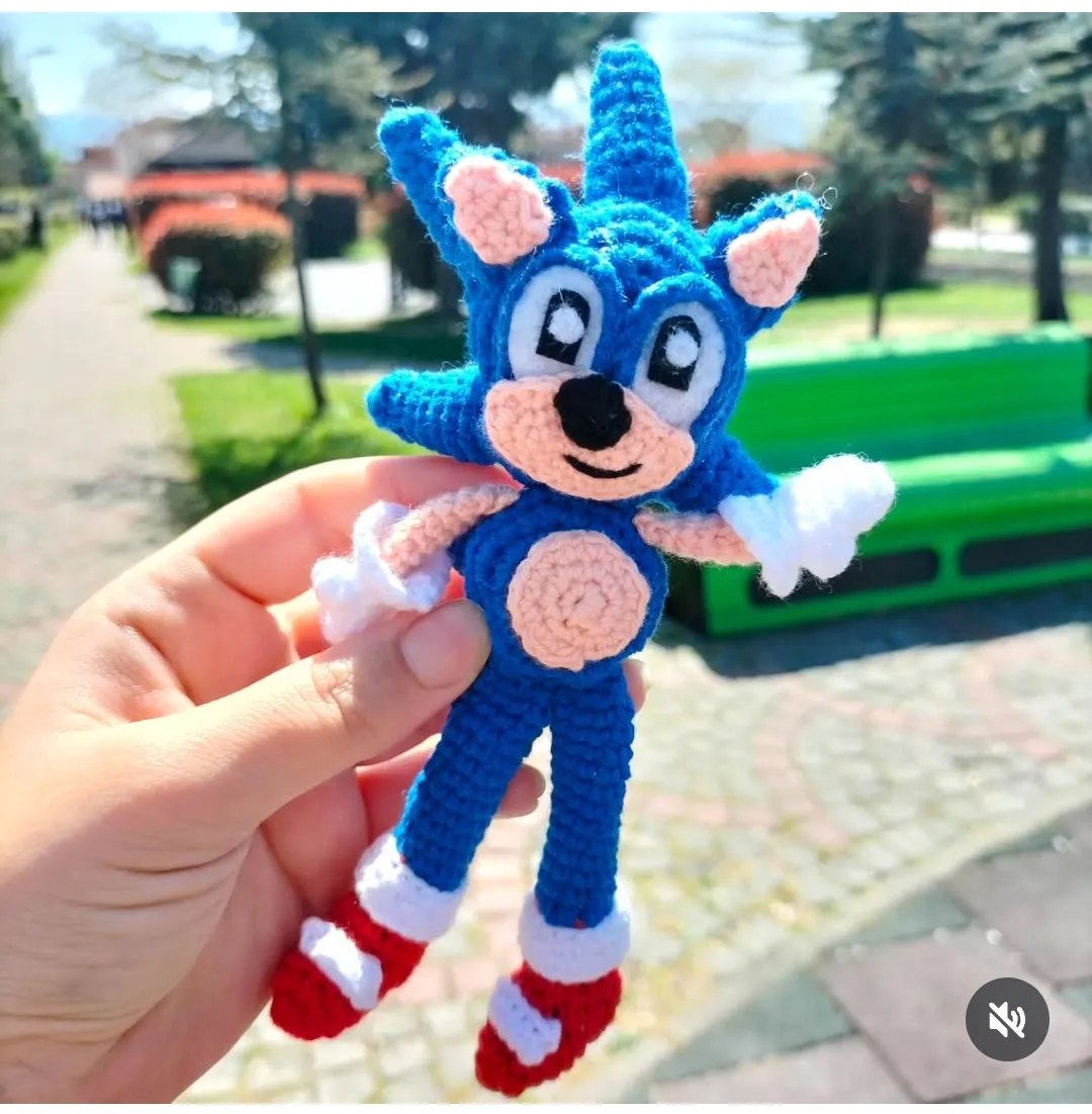 Amigurumi süper Sonic oyuncak mavi kirpi Sonic the hedgehog oyuncak aksiyon karakteri hediyelik örme sonic görsel 1