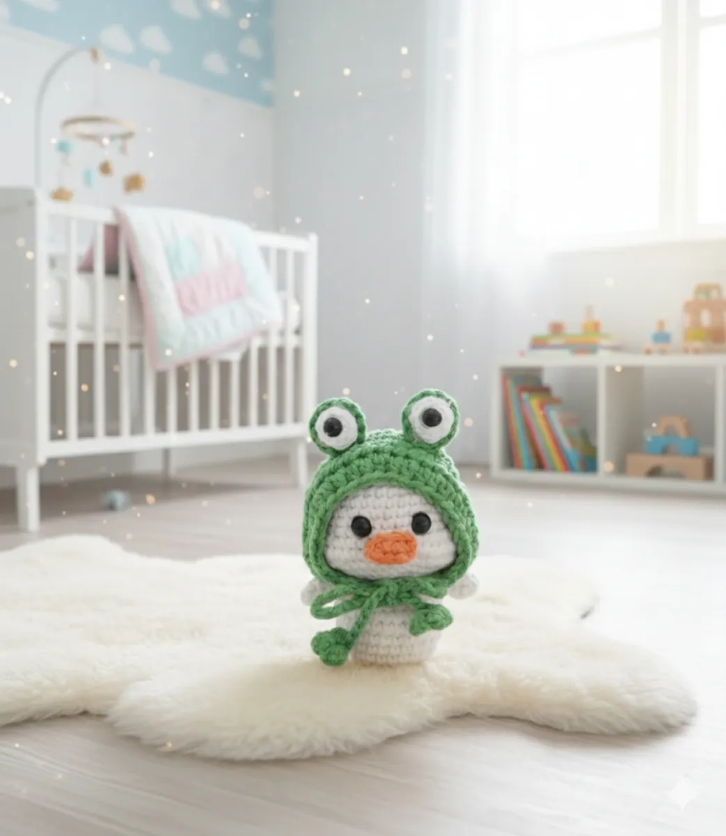 Amigurumi kurbağa şapkalı minik hediyelik anahtarlık ördek civciv beyaz