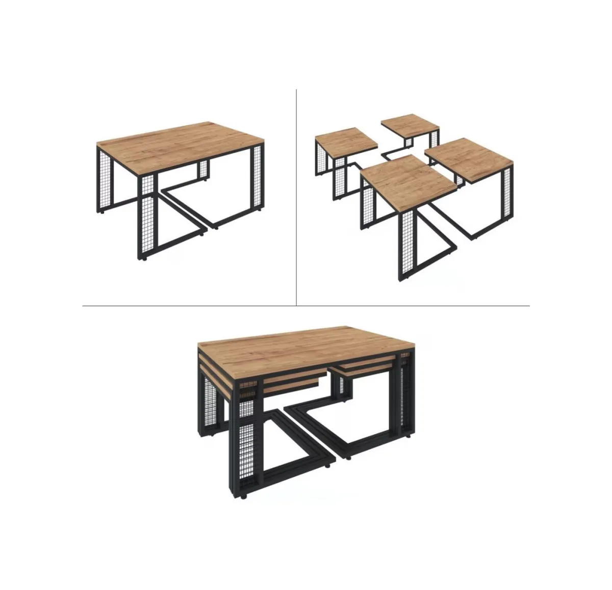 Sivas Gözde Mobilya Ferforje Ahşap Tarz 4 C Zigonlu Orta Sehpa 100X46X61Cm (487440781) görsel 4