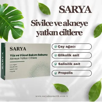 SARYA COSMETİC Sivilce ve akne sabunu Çay ağacı Glikolik asit Salisilik asit Propolis 100 Gr görsel 1