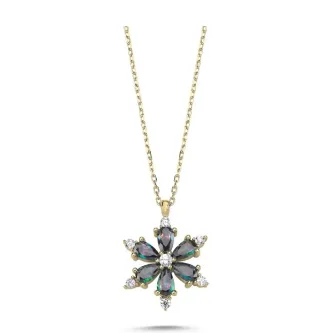 ZEY GÜMÜŞ Lotus Çiçeği Mistik Topaz Zirkon Taşlı Kolye 925 Ayar Gümüş görsel 1