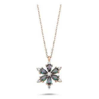 ZEY GÜMÜŞ Lotus Çiçeği Mistik Topaz Zirkon Taşlı Kolye 925 Ayar Gümüş görsel 1