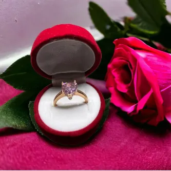 ZEY GÜMÜŞ PEMBE KALP KESİM TEKTAŞ GÜMÜŞ YÜZÜK görsel 1