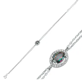 ZEY GÜMÜŞ Halo Tektaş Mistik Topaz Zirkon Taşlı Bileklik 925 Ayar Gümüş görsel 1