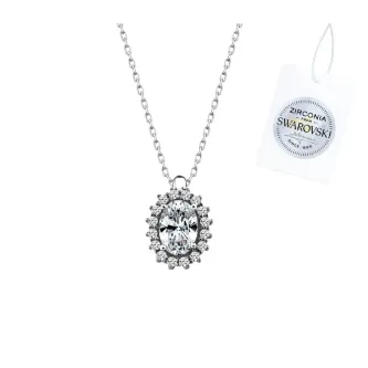 ZEY GÜMÜŞ Zirconia Taşlı Oval Halo Tektaş Kolye 925 Ayar Gümüş görsel 1