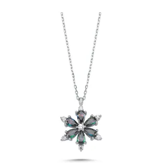 ZEY GÜMÜŞ Lotus Çiçeği Mistik Topaz Zirkon Taşlı Kolye 925 Ayar Gümüş görsel 1