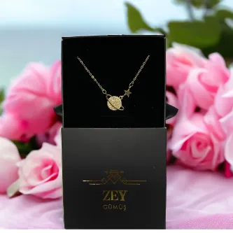 ZEY GÜMÜŞ Kadın Zirkon Taşlı Gezegen Model Altın Renk Kolye (ÇEKMECELİ KOLYE KUTUSUNDA GELMEKTEDİR) görsel 1
