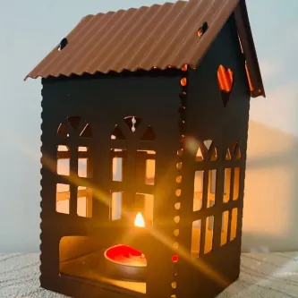 MYK HEDİYE VE SANAT ATÖLYESİ Fener Mumluk Ev Model Lüx görsel 1