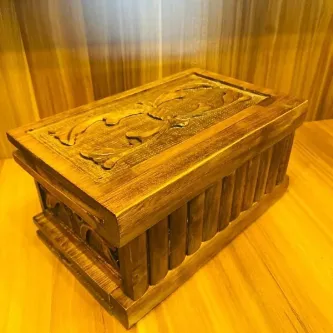 MYK HEDİYE VE SANAT ATÖLYESİ   Ahşap Sandık Dekoratif Ahşap Ceviz Oyma Anahtarlı Bilmeceli görsel 1