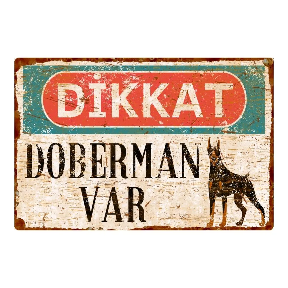 Dikkat Köpek Var Uyarı Levhası - Vintage Dikkat Doberman Var Metal Uyarı Levhası - 15cm X 22,5cm görsel 3
