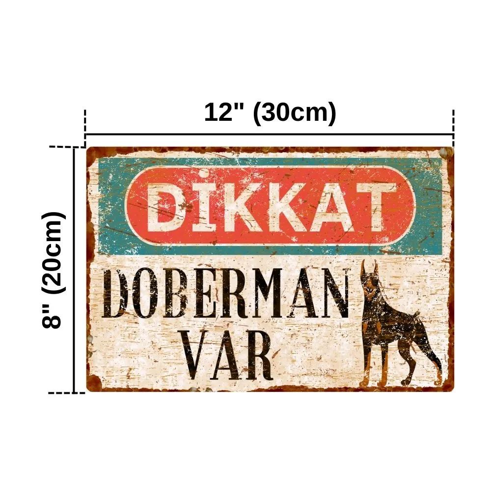 Dikkat Köpek Var Uyarı Levhası - Vintage Dikkat Doberman Var Metal Uyarı Levhası - 20cm X 30cm görsel 4