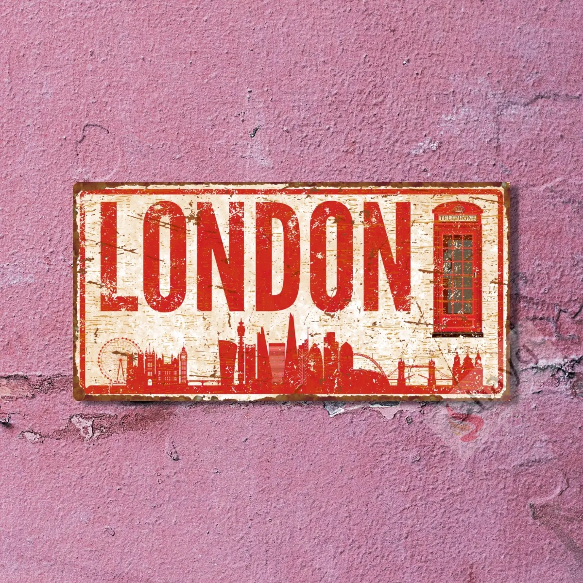 Dekoratif Uv Baskılı Eskitmeli Alüminyum Şehir Tabelası - Londra - 15cm X 30cm görsel 4