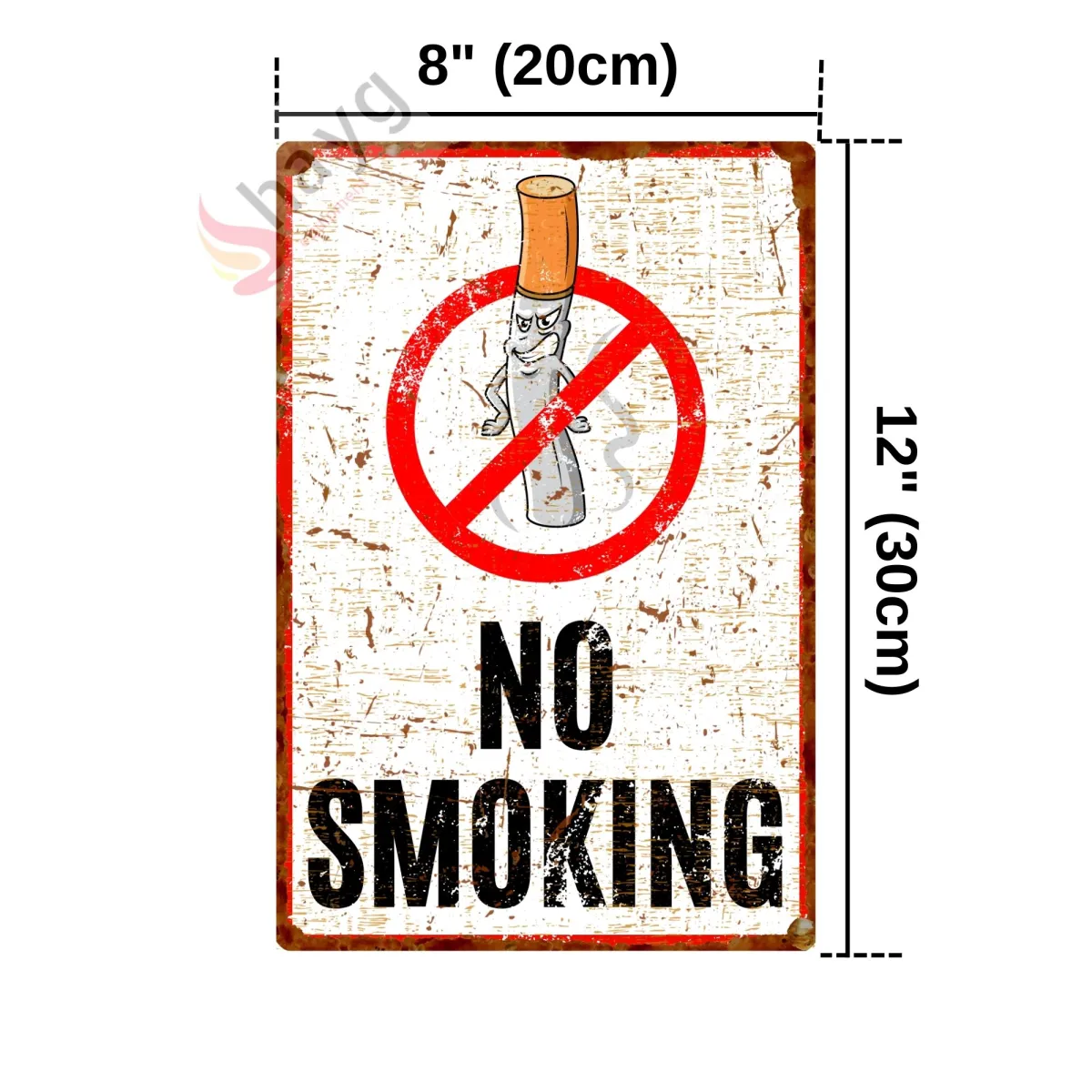 Sinsi Gülüş Karikatürlü No Smoking, Pas Görünümlü Sigara içmek Yasaktır Metal Tabela 20cm x 30cm görsel 4