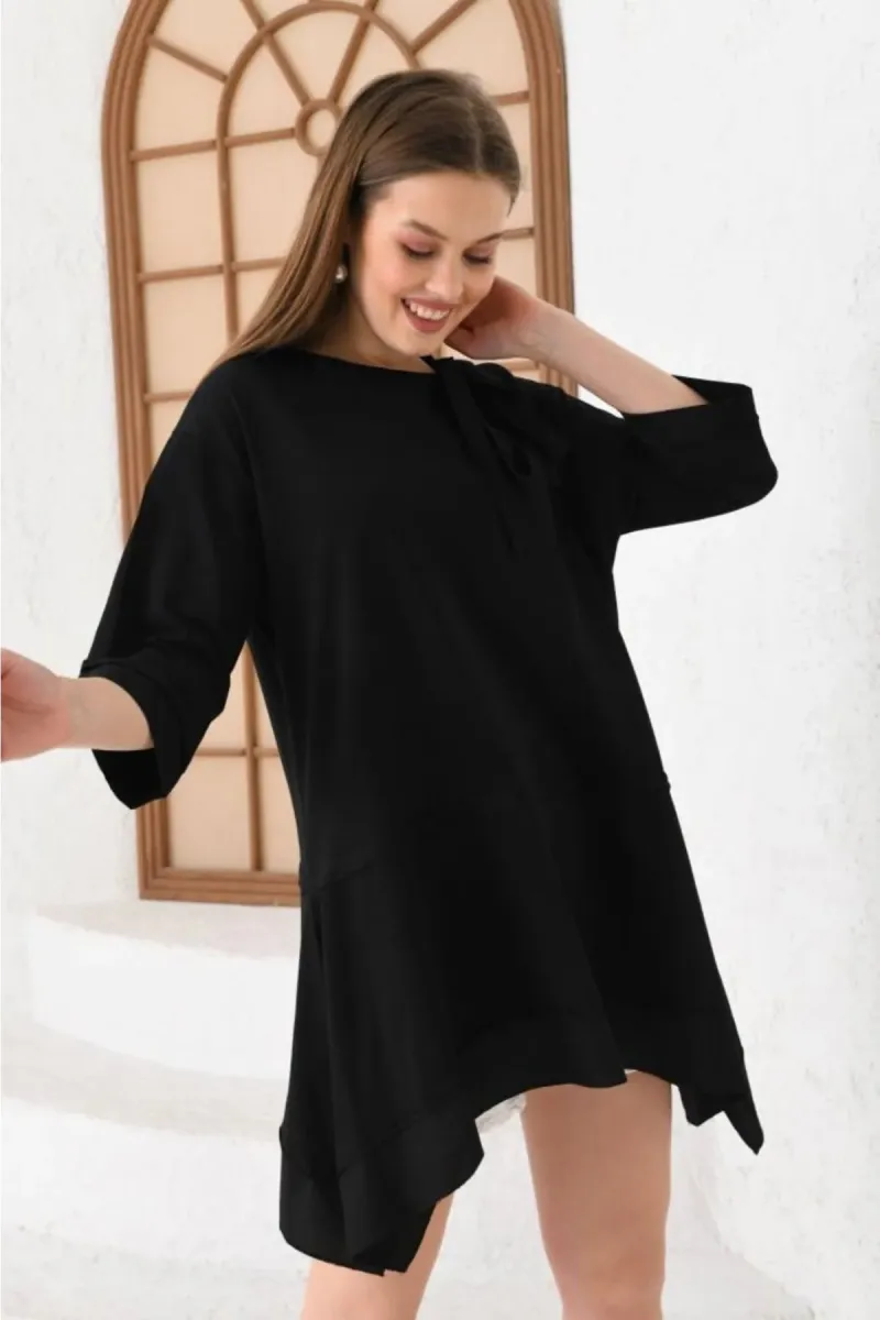 Modkofoni Bisiklet Yaka Mini Siyah Kadın Elbise görsel 2