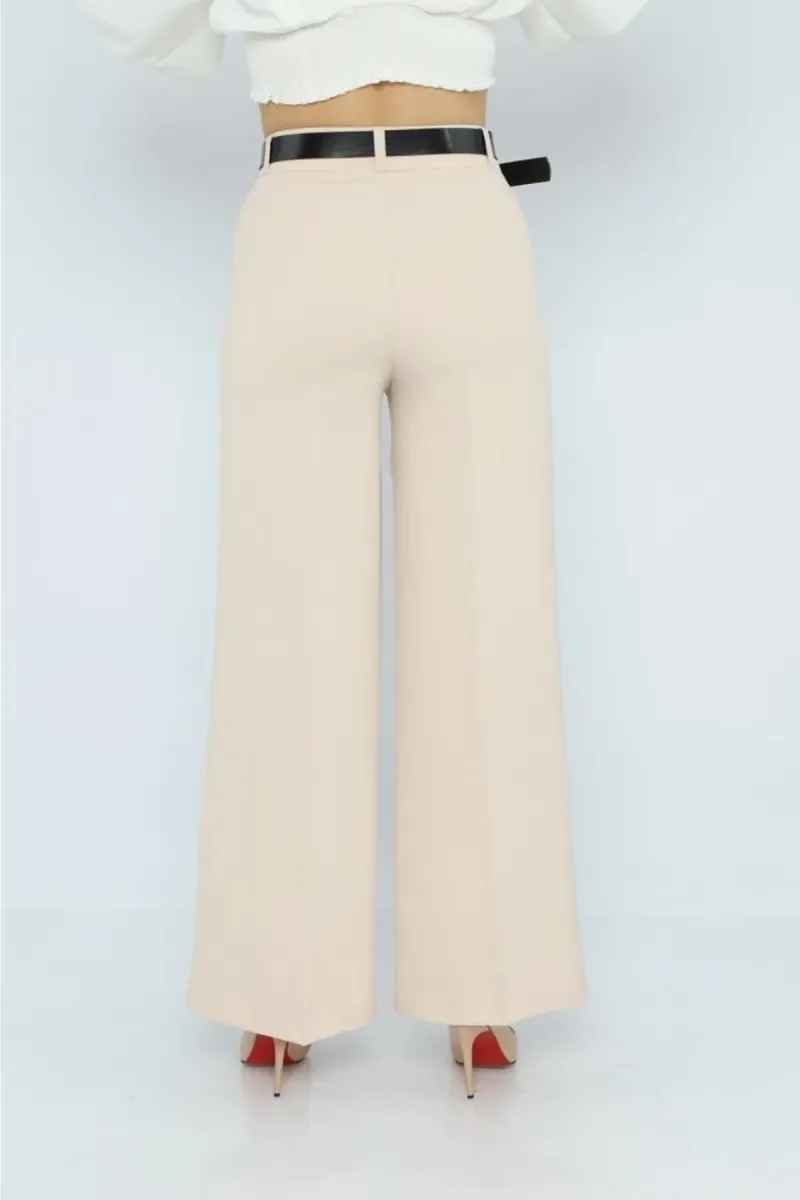 Modkofoni Geniş Paça Kemerli Taş Kadın Pantolon görsel 5
