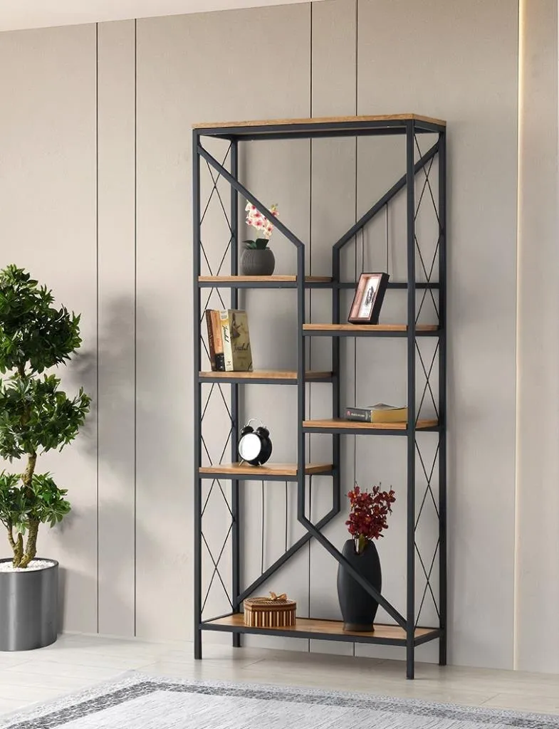Sivas Gözde Mobilya Flora Dekoratif Ferforje Kitaplık 80x30x182 görsel 1