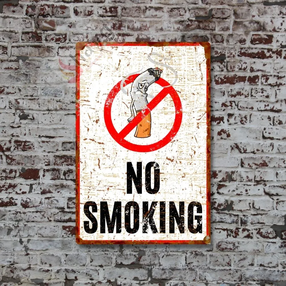 Hasta Karikatürlü No Smoking, Pas Görünümlü Sigara Içmek Yasaktır Metal Tabela 20cm x 30cm görsel 5