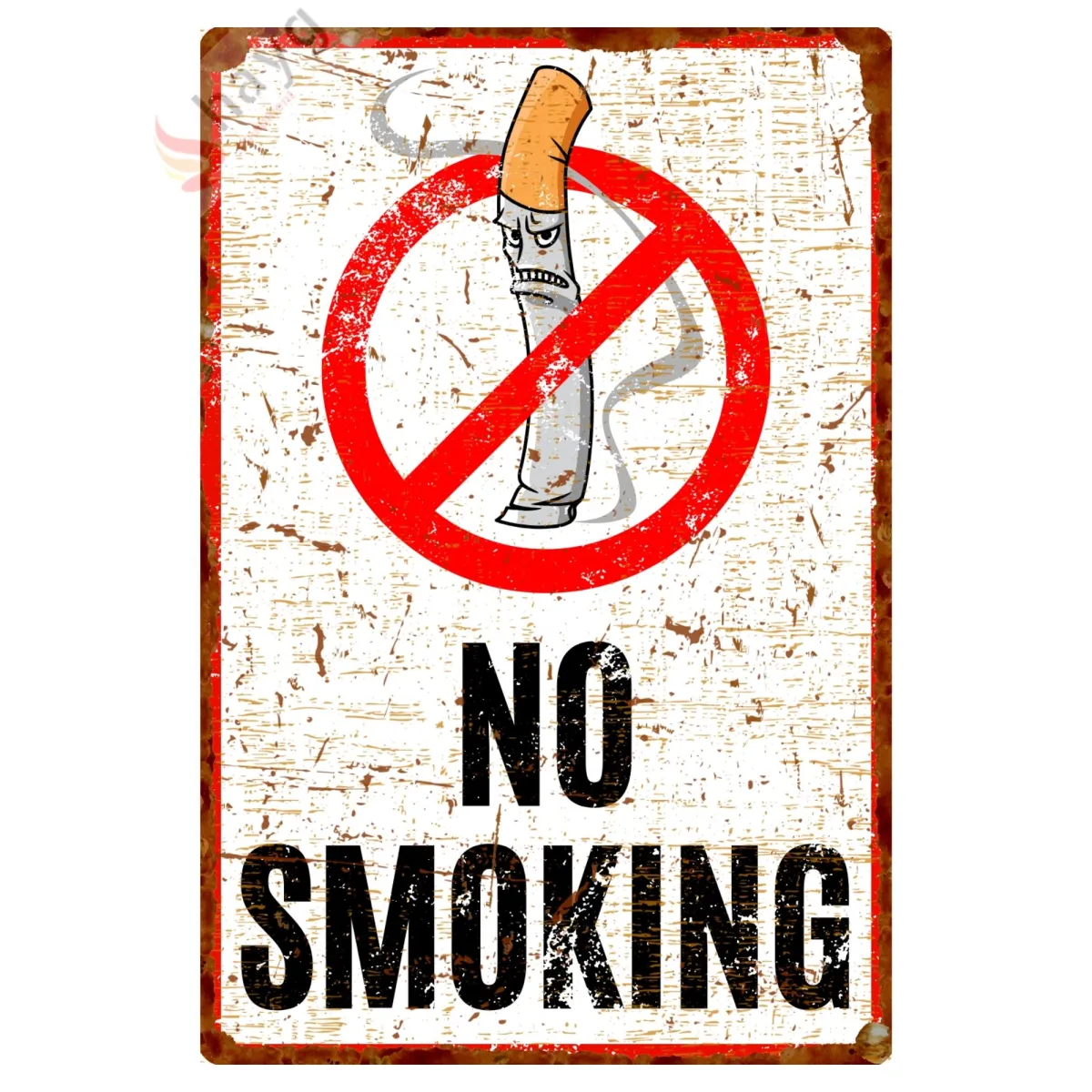 Kızgın Karikatürlü No Smoking, Pas Görünümlü Sigara Içmek Yasaktır Metal Tabela 15cm x 22,5cm görsel 3