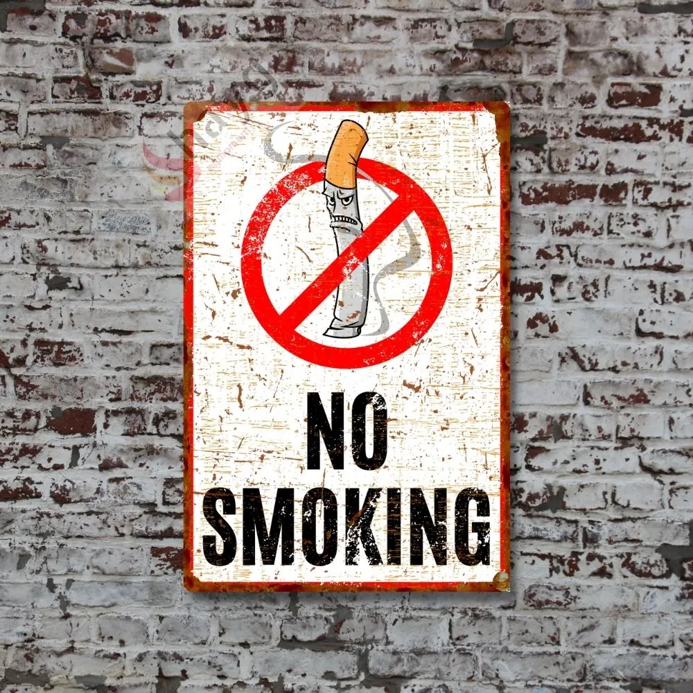 Kızgın Karikatürlü No Smoking, Pas Görünümlü Sigara Içmek Yasaktır Metal Tabela 15cm x 22,5cm görsel 4