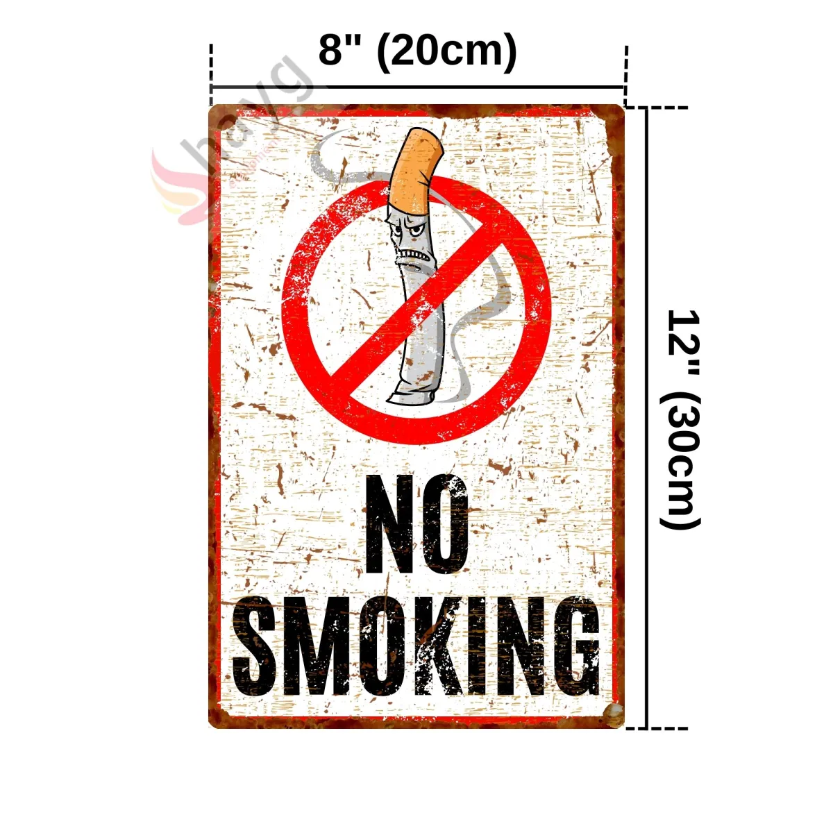 Kızgın Karikatürlü No Smoking, Pas Görünümlü Sigara Içmek Yasaktır Metal Tabela 20cm x 30cm görsel 4