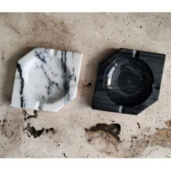 Pergamon Ikili Set Üçgen Model Koyu Gri Ve Leylak Mermer Küllük görsel 1