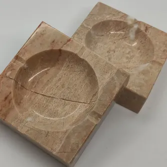 Pergamon Bej Renk Kalın Mermer Küllük Kül Tablası Tek Adet görsel 1