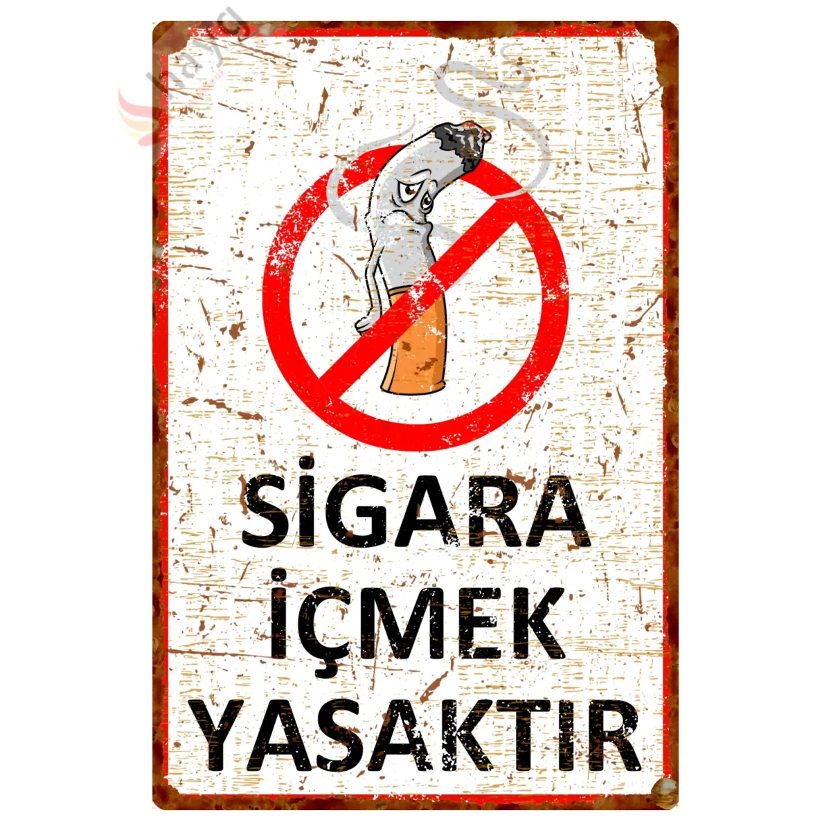 Hasta Karikatürlü Sigara İçmek Yasaktır, Pas Görünümlü Metal Uyarı Levhası 20cm x 30cm görsel 3
