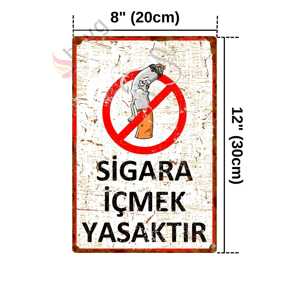 Hasta Karikatürlü Sigara İçmek Yasaktır, Pas Görünümlü Metal Uyarı Levhası 20cm x 30cm görsel 4