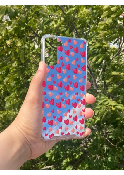Exporanto Samsung S21 Plus Uyumlu Aynalı Pembe Kalp Desenli Darbe Kamera Korumalı Silikon Telefon Kılıfı görsel 2
