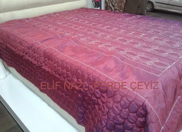 Çift Kişilik Saten Yatak Örtüsü-Bordo görsel 2