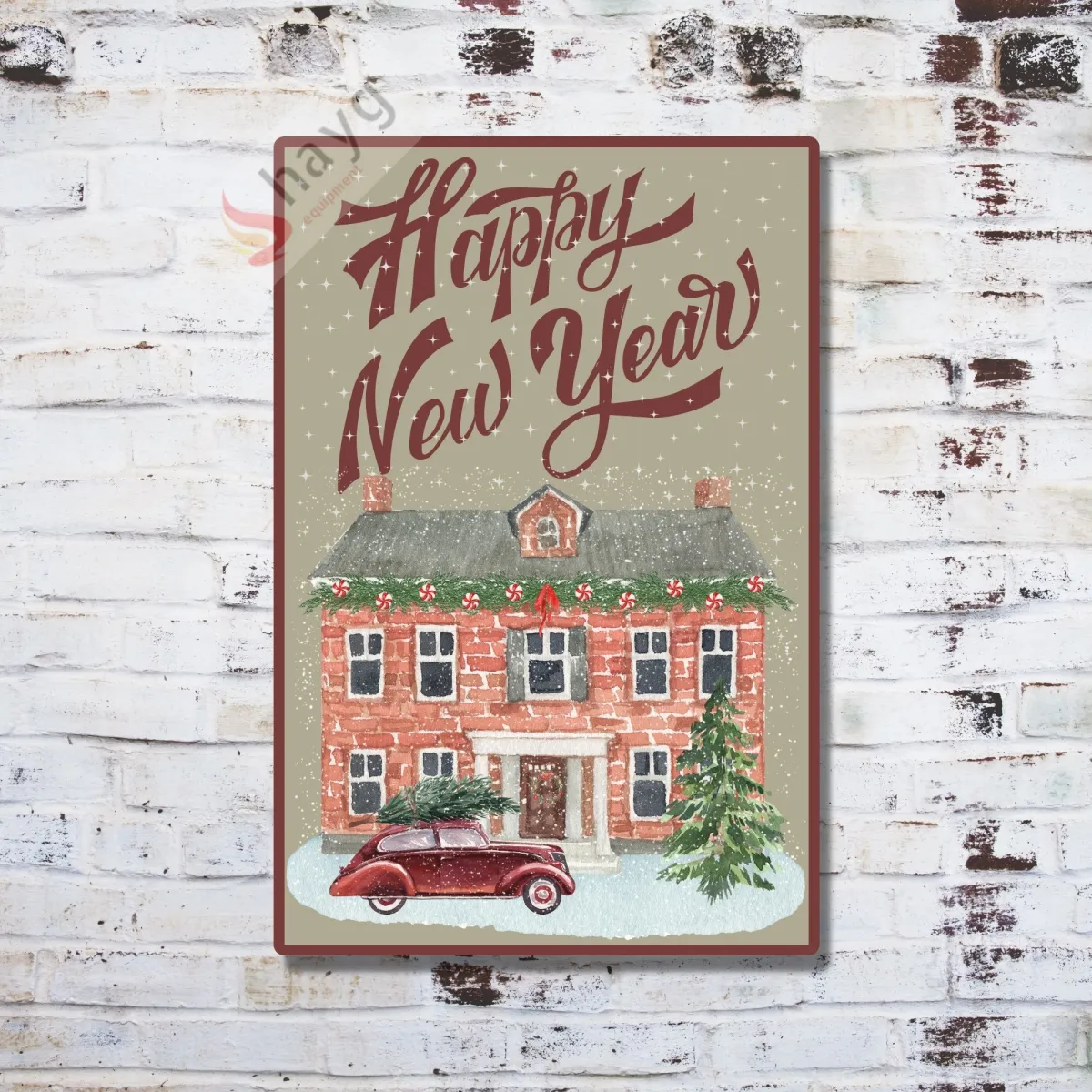 Happy New Year Metal Dekoratif Vintage Levha, Alüminyum Duvar - Kapı Tabelası 20cm x 30cm görsel 5