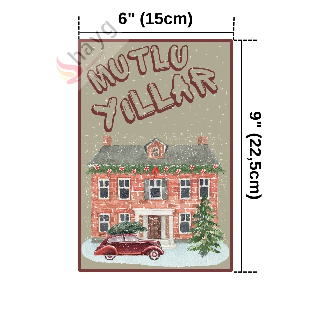 Mutlu Yıllar Dekoratif Vintage Metal Levha - Alüminyum Duvar Tabelası 15cm x 22,5cm görsel 4