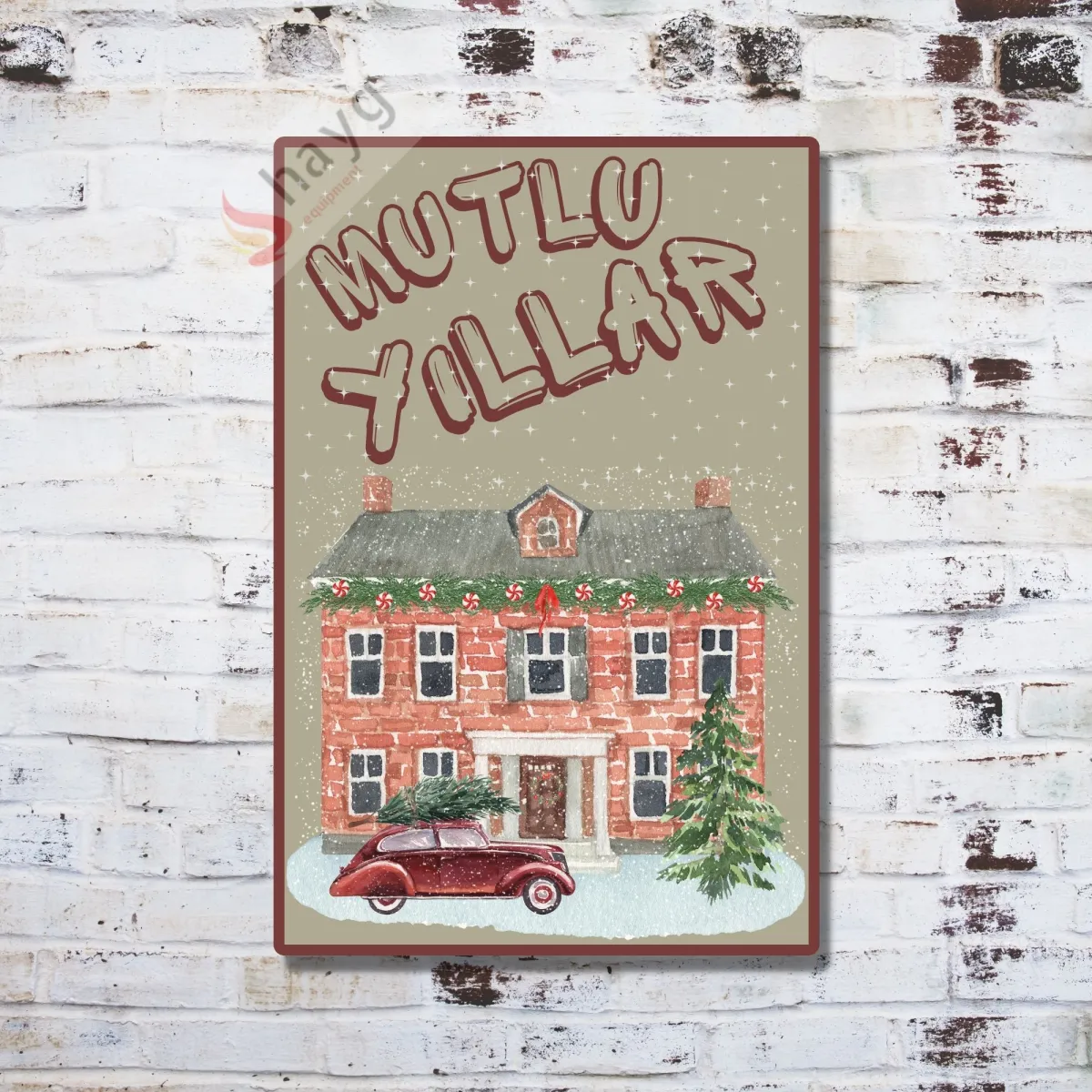 Mutlu Yıllar Dekoratif Vintage Metal Levha - Alüminyum Duvar Tabelası 15cm x 22,5cm görsel 5