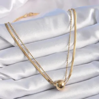 BUTİK AYVİTRİN 316L Çelik Gold 2'li İtalyan Zincir Model Top Model Kadın Kolye görsel 1