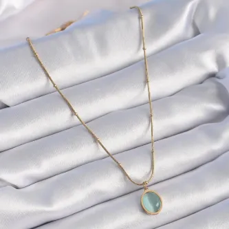 BUTİK AYVİTRİN 316L Çelik Gold Renk Yeşil Sedefli Vintage Kadın Kolye görsel 1