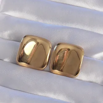 BUTİK AYVİTRİN 316L Çelik Gold Renk Aynalı Ezme Küpe görsel 1