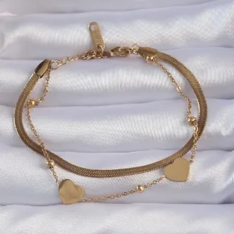 BUTİK AYVİTRİN Kadın 316L Çelik Gold Renk Kalpli Model İtalyan Zincirli Bileklik görsel 1