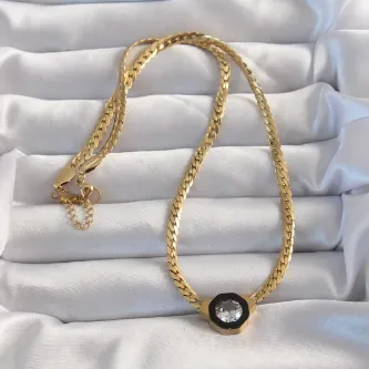 BUTİK AYVİTRİN 316L Çelik Gold Renk Ezme Zincir Zirkon Taşlı Mineli Serenay Kolyesi görsel 1