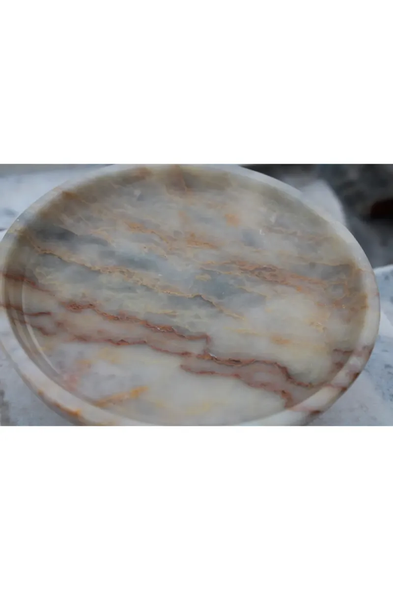 Pergamon Afyon Bal mermeri dekoratif sunum tabağı ayaklı model 20 cm görsel 3