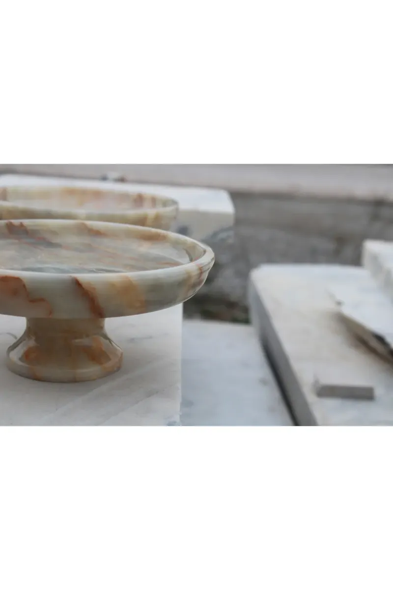 Pergamon Afyon Bal mermeri dekoratif sunum tabağı ayaklı model 20 cm görsel 6