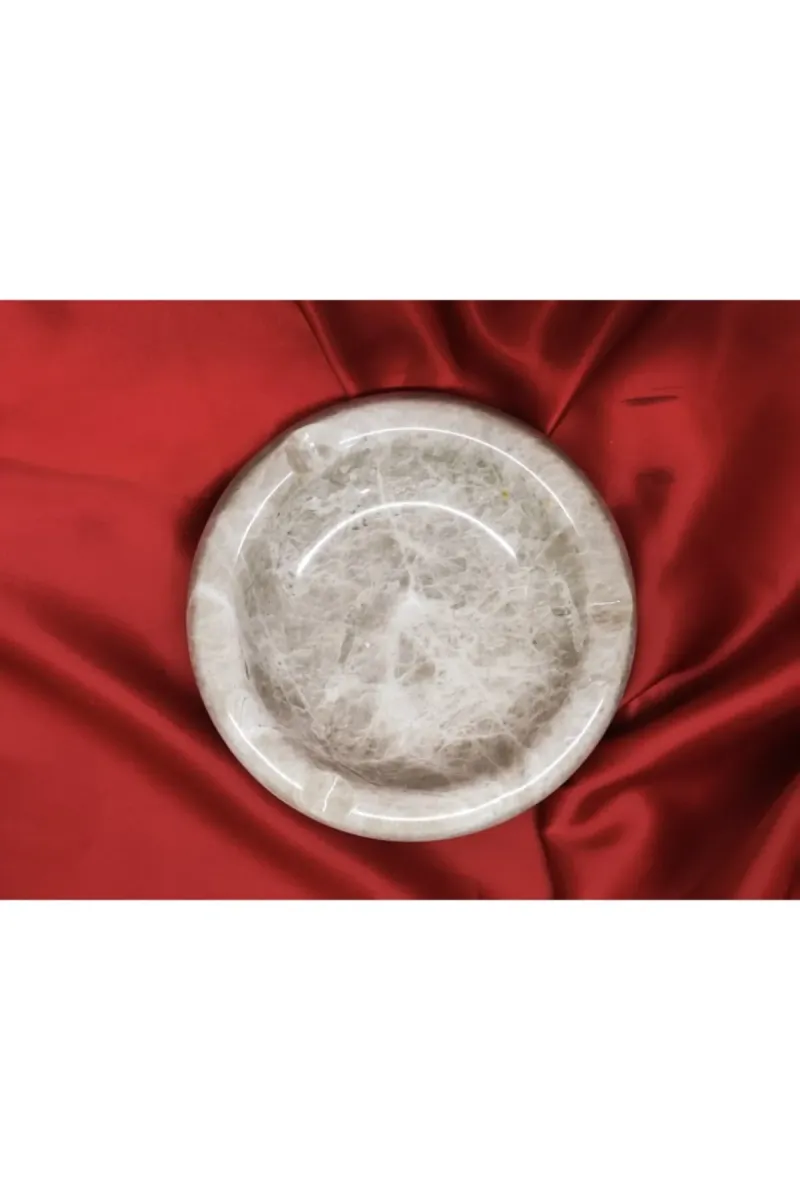 Pergamon 2'li Set Bej Mermer Kare Ve Yuvarlak Küllük Kül Tablası görsel 3