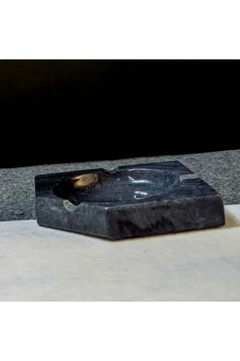 Pergamon Koyu Gri Mermer Üçgen Küllük Kül Tablası görsel 4