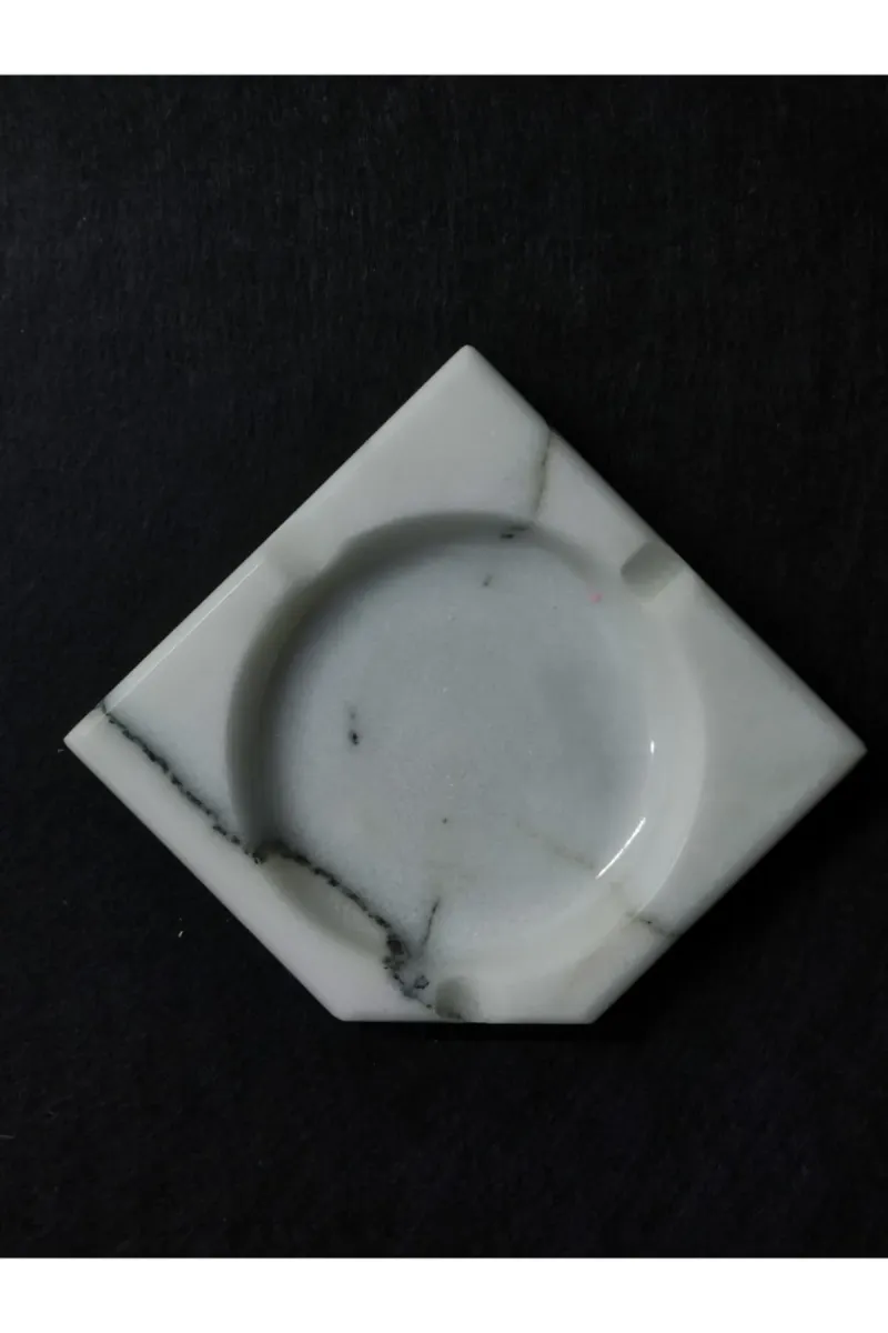 Pergamon Üçgen Mermer Küllük Kül Tablası Gerçek Mermer Tek Adet görsel 2
