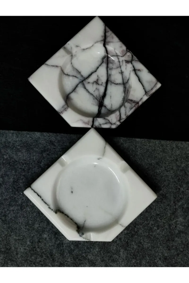 Pergamon 2 Adet Üçgen Mermer Küllük Gerçek Mermer görsel 3