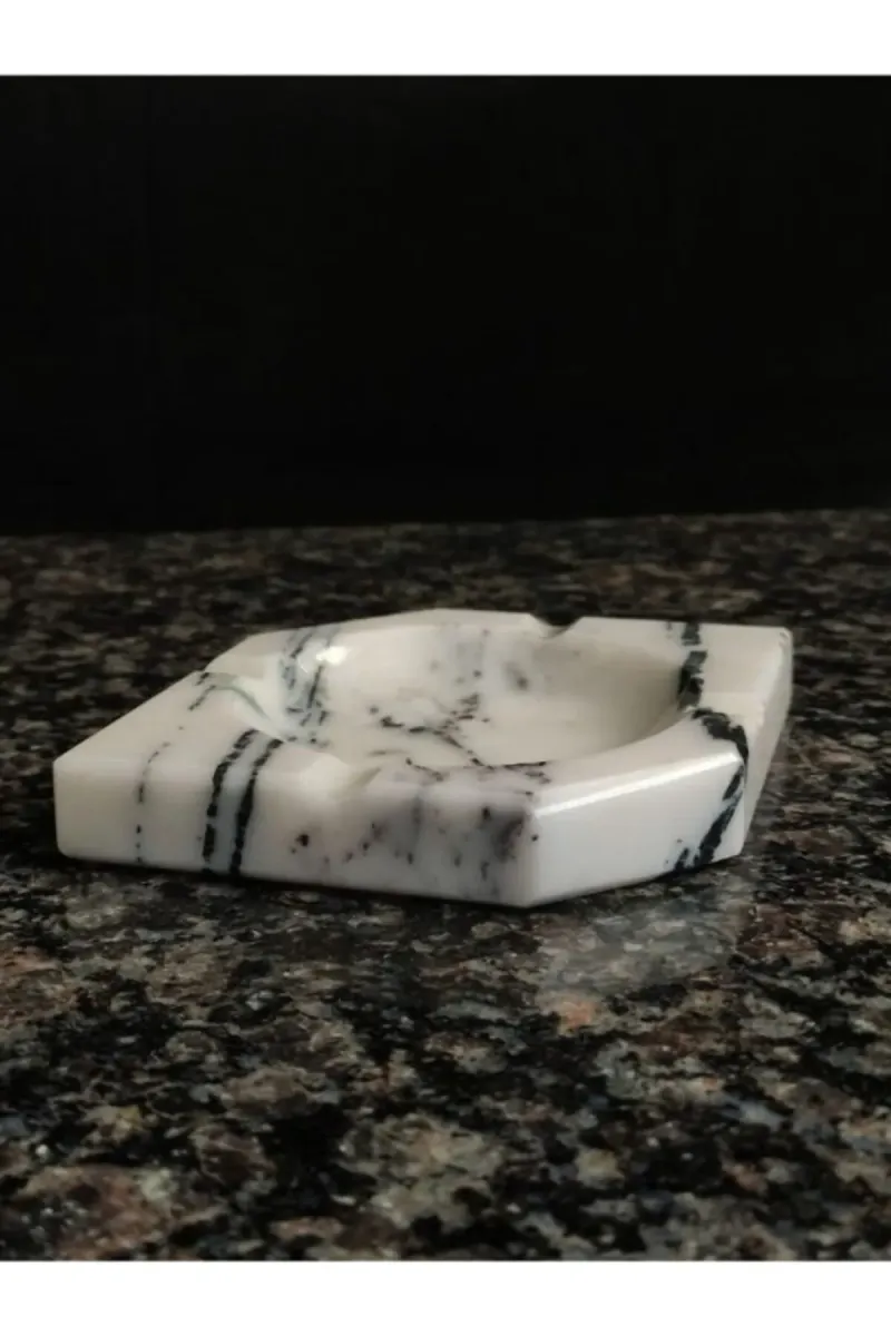 Pergamon Ikili Set Üçgen Model Koyu Gri Ve Leylak Mermer Küllük görsel 4