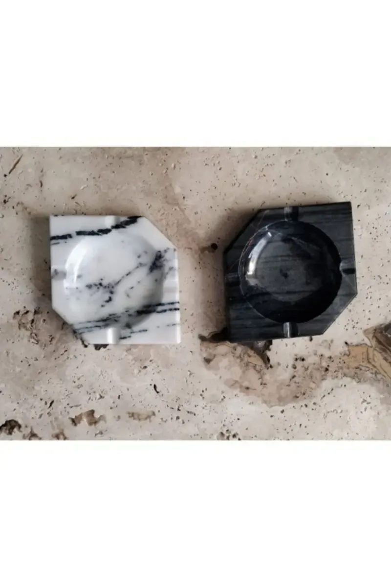 Pergamon Ikili Set Üçgen Model Koyu Gri Ve Leylak Mermer Küllük görsel 5