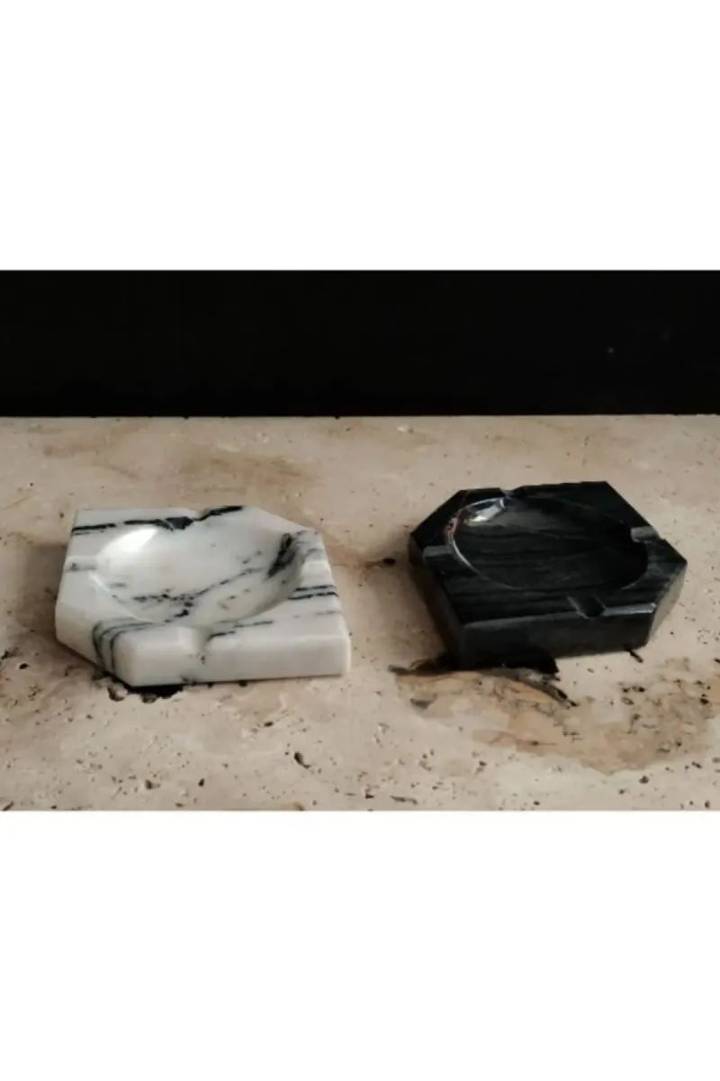 Pergamon Ikili Set Üçgen Model Koyu Gri Ve Leylak Mermer Küllük görsel 6