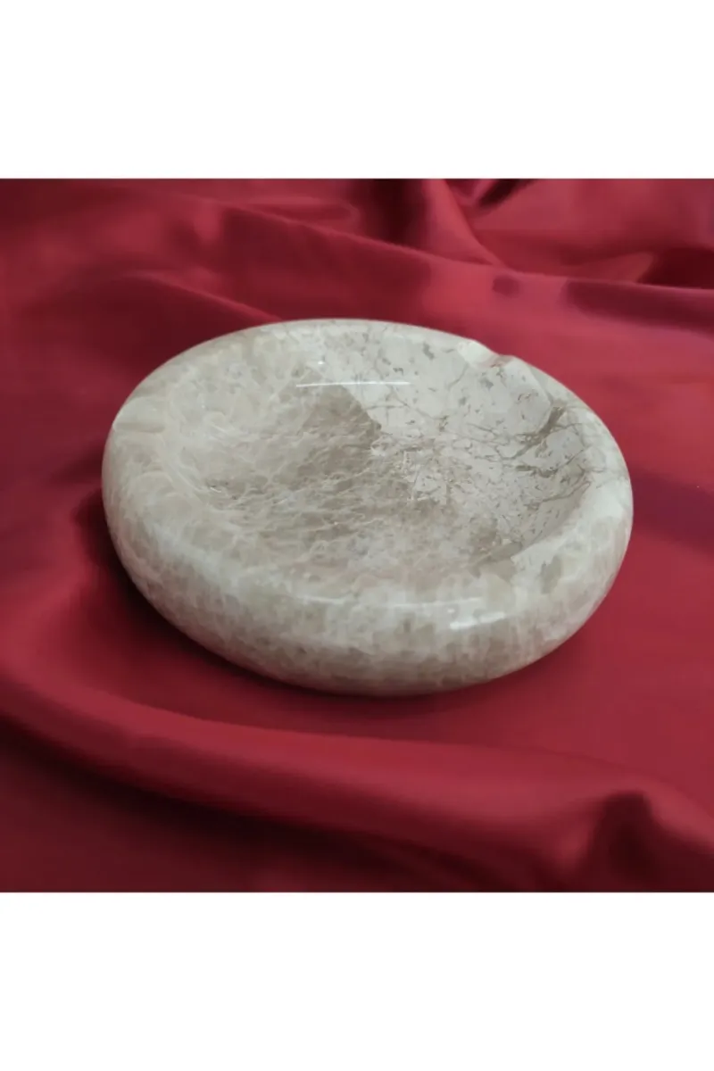 Pergamon Bej Mermer Yuvarlak Küllük Kül Tablası Tek Adet görsel 3