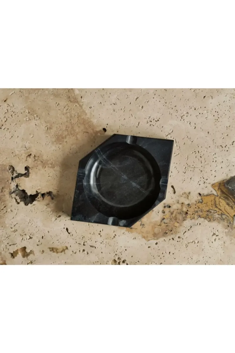 Pergamon Üçgen Tasarım Koyu Gri Mermer Küllük El Yapımı görsel 2