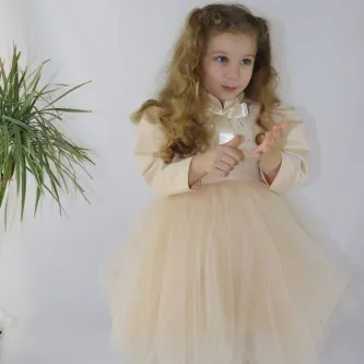 Melek Golden Kız Çocuk Elbise Lolita Elbise Prenses Elbise Uzun Kollu Yay Düğün Balo Elbise görsel 1